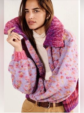 Free People Orchid Berry  Sugar. and Sweets Knit Bomber Jacket. Wool & Alpaca
